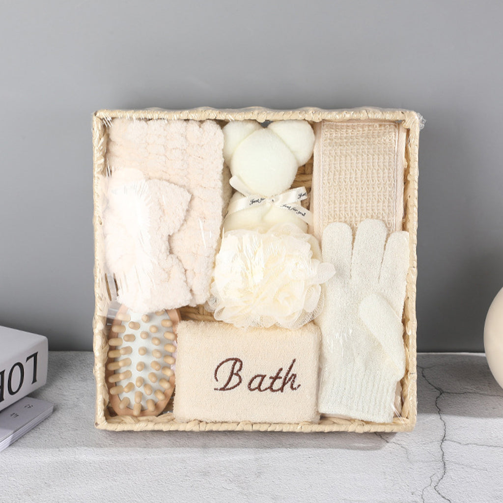 Spa Gift Bath Set Cute Bear Towel Bathing Skin Cleaning Kit Spa Gift For Women Sisal Bath Flower Kit Coral Velvet Hair Strap Bath