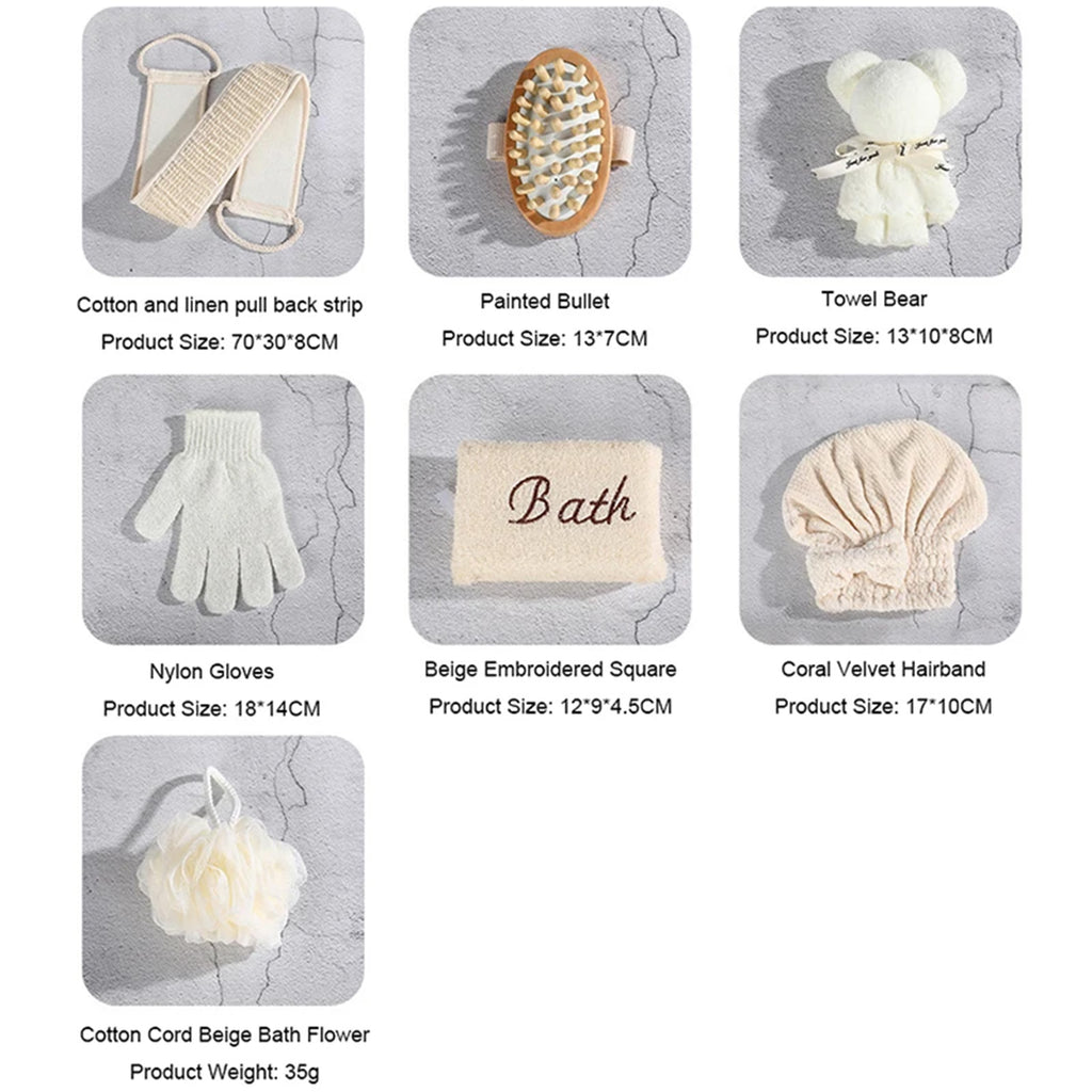 Spa Gift Bath Set Cute Bear Towel Bathing Skin Cleaning Kit Spa Gift For Women Sisal Bath Flower Kit Coral Velvet Hair Strap Bath