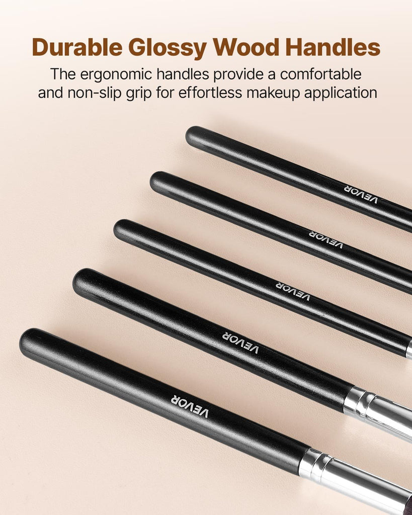 15-Piece Makeup Brush Set For Foundation Blending Eyeshadow, Professional Vegan Brushes With Soft Synthetic Bristles, Ergonomic Wood Handle & Aluminum Ferrule, Portable And Travel-Friendly