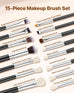 15-Piece Makeup Brush Set For Foundation Blending Eyeshadow, Professional Vegan Brushes With Soft Synthetic Bristles, Ergonomic Wood Handle & Aluminum Ferrule, Portable And Travel-Friendly
