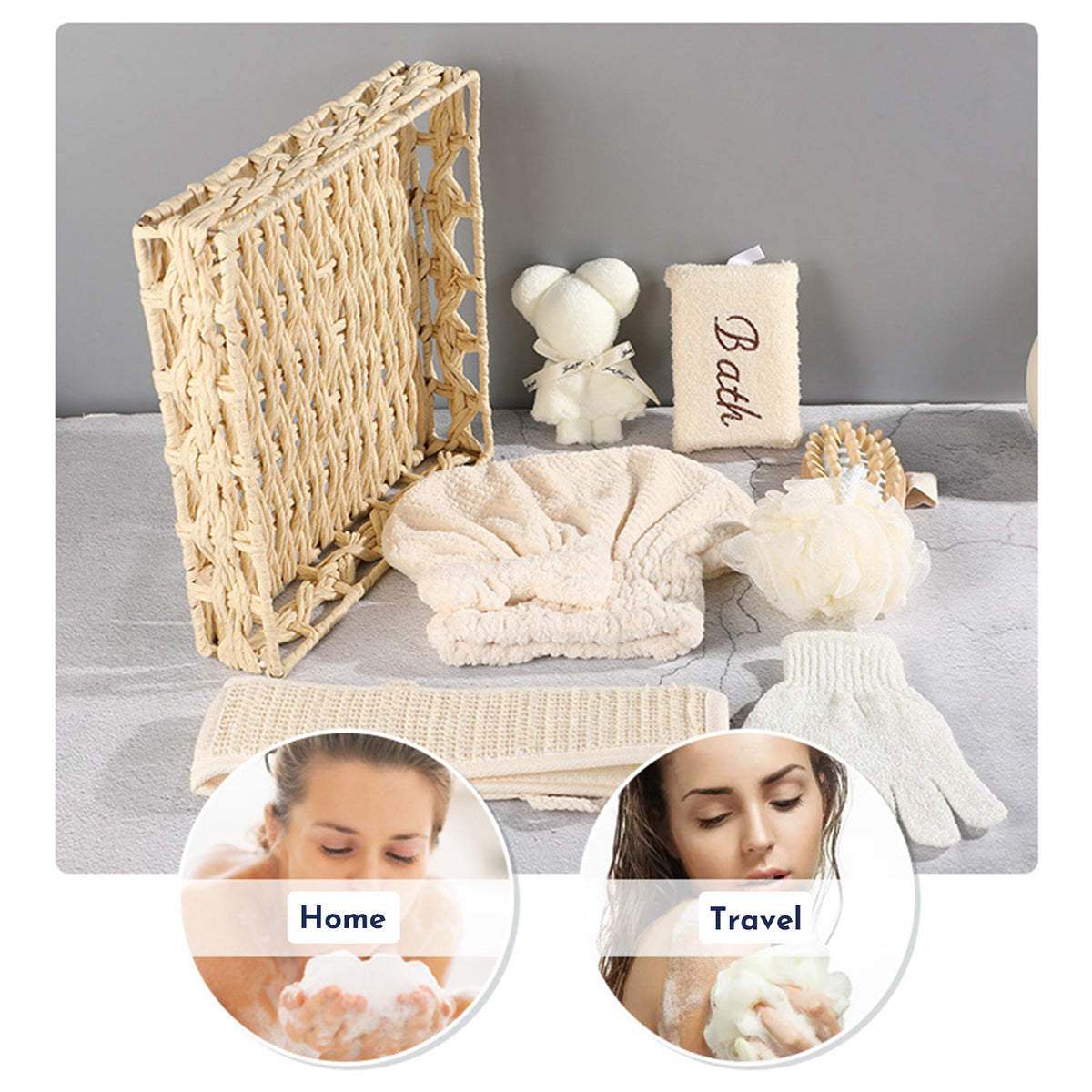 Spa Gift Bath Set Cute Bear Towel  Bathing Skin Cleaning Kit  Spa Gift For Women  Sisal Bath Flower Kit  Coral Velvet Hair Strap Bath