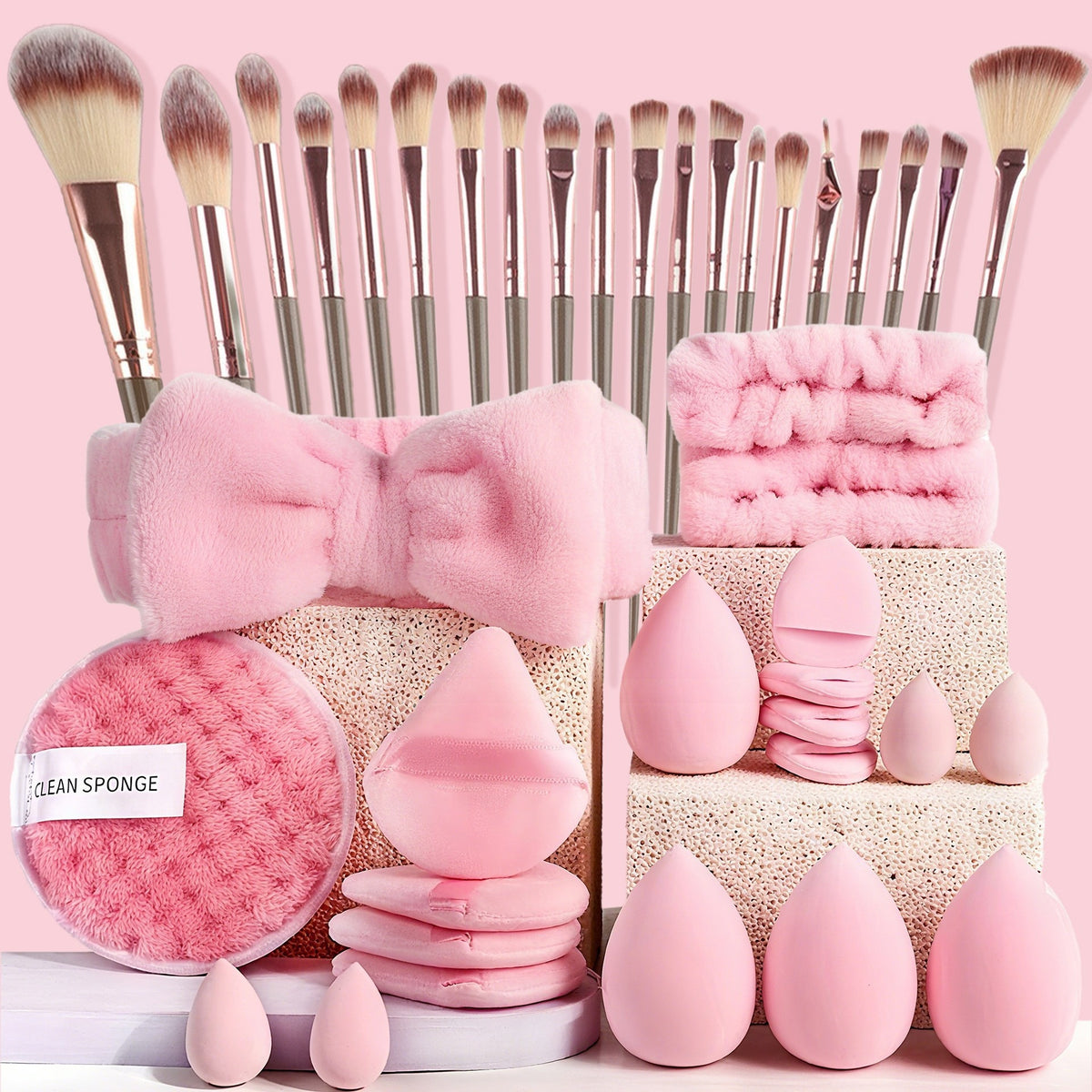 40-Piece Makeup Tool Set With Beauty Blender Soft Sponge Puffs